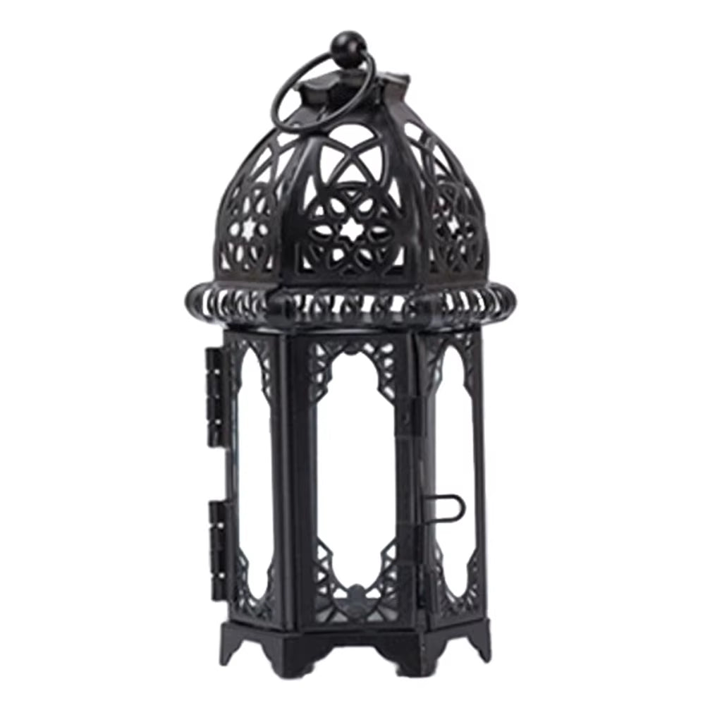 Wrought Iron Glass Wind Light Candle Holder Hanging Lantern Great for Patio Indoor Outdoors Events Wedding Party