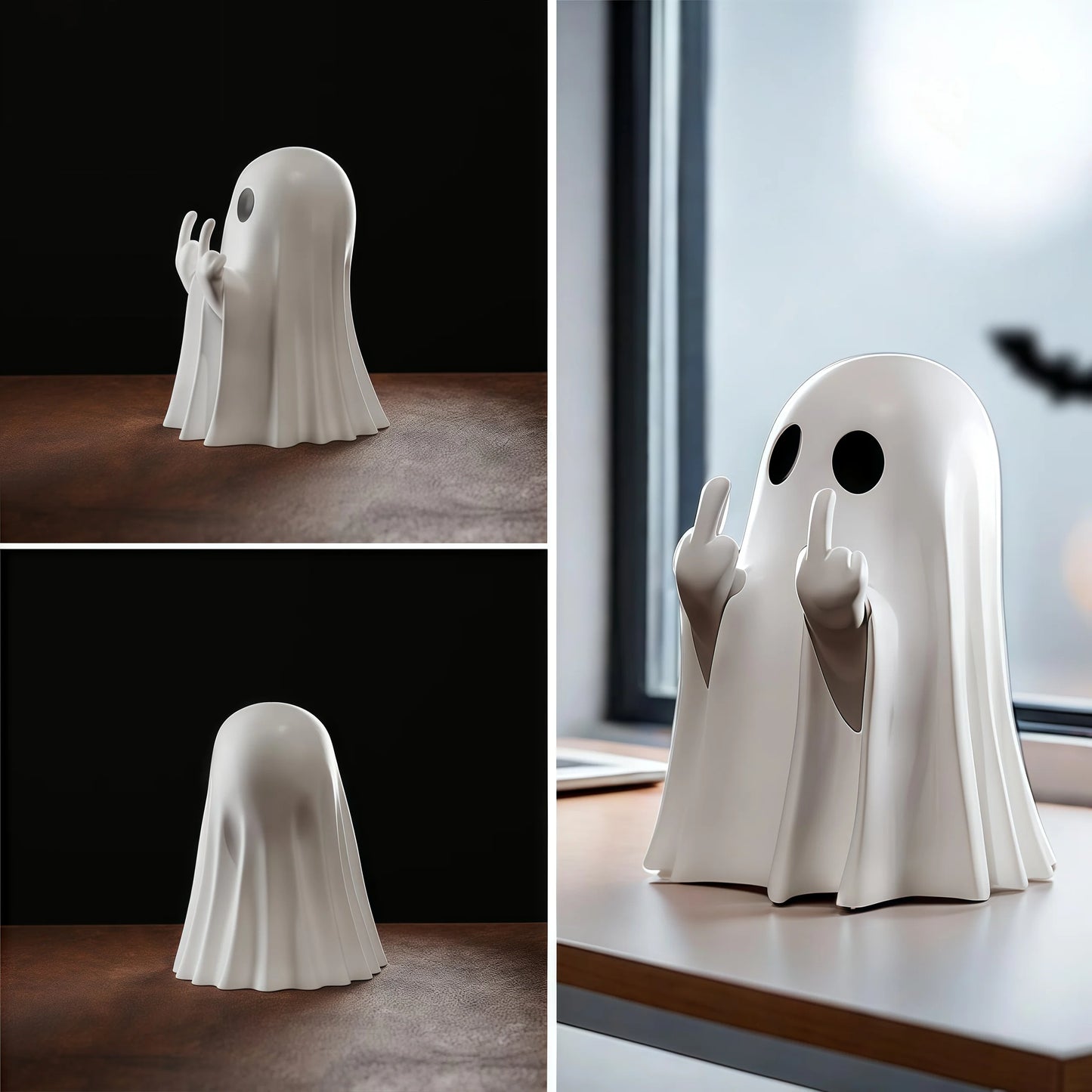 Middle Finger Cute Ghost Statue, Halloween Home Decorations