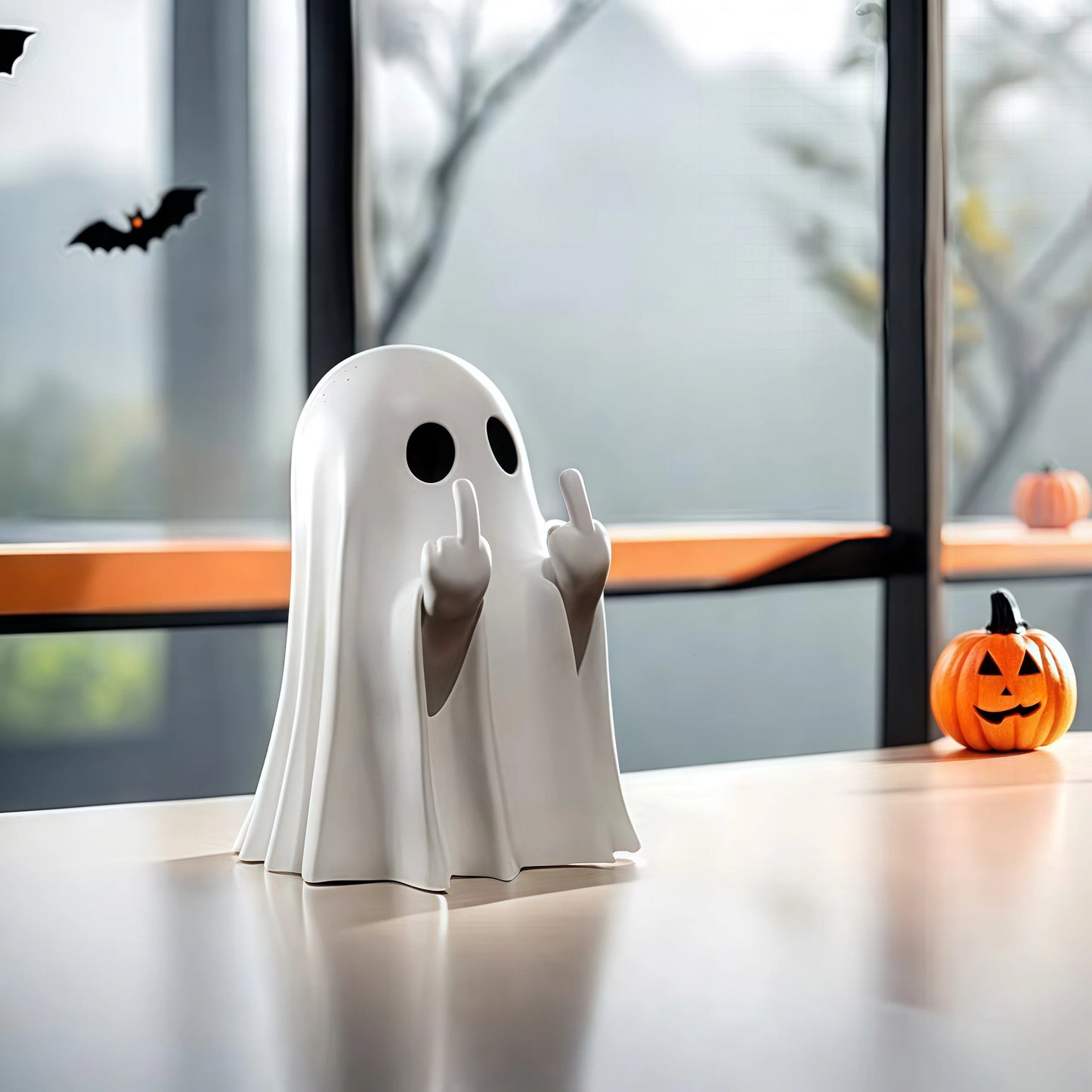 Middle Finger Cute Ghost Statue, Halloween Home Decorations