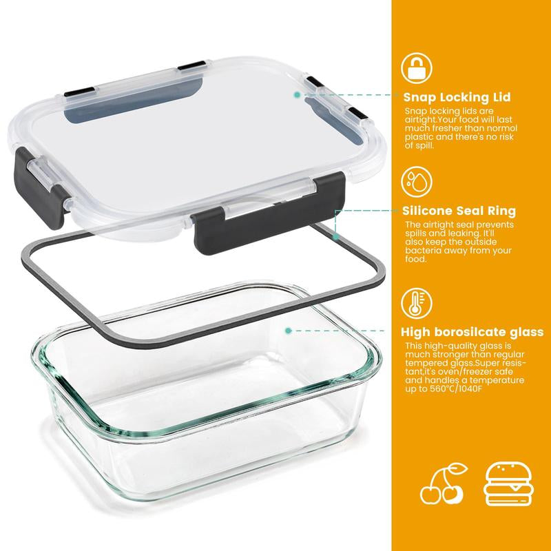 AISOON 50/40/24 PCS Glass & Plastic Food Storage Containers with Lids, Airtight, Leakproof, Bpa-Free, Stackable Meal Prep Containers – Microwave, Freezer, Dishwasher & Oven Safe Kitchen Organization Utensils