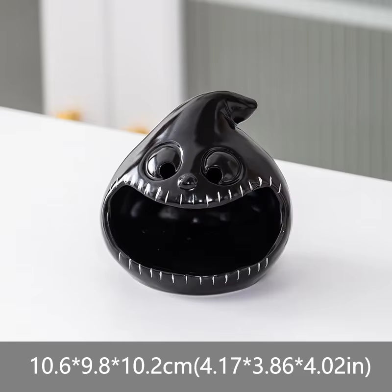 Ceramic Ghost Candle Holder Pumpkin Bat Candlestick Candy Storage Desktop Scented Candle Ornament Heat Resistant Home Decor Gift