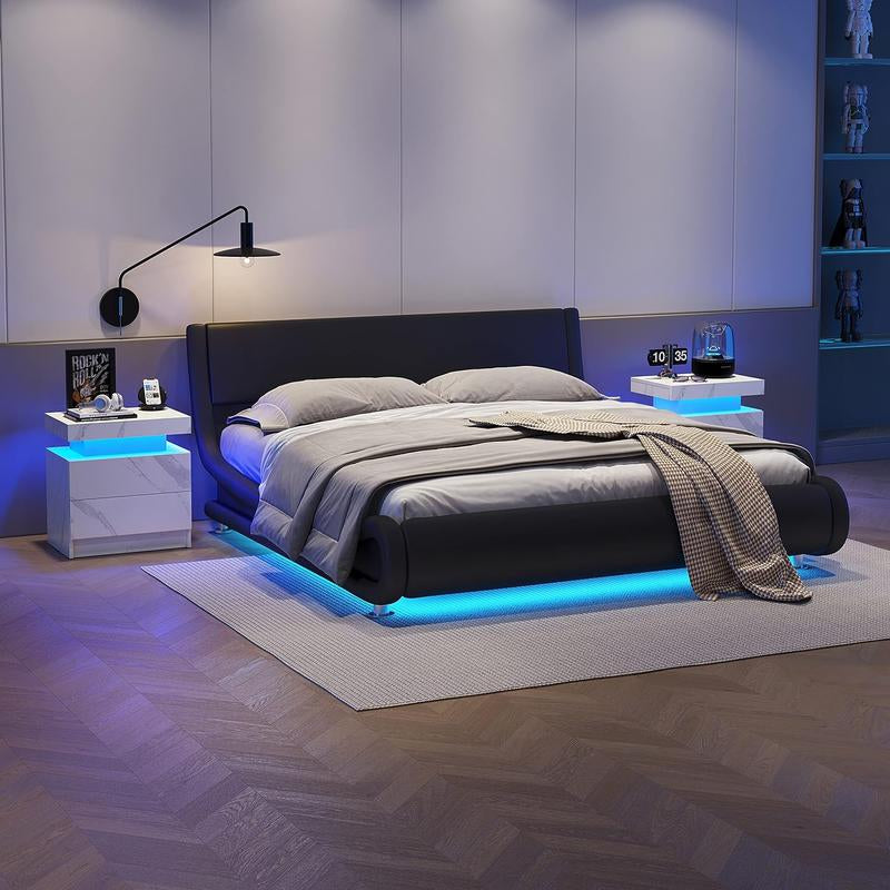 Nightstand LED Bedside Table LED Cabinet LED Lights Modern End Side Table with 2 Drawers for Bedroom, 19.30" L X 13.7"W X 20.50" H In