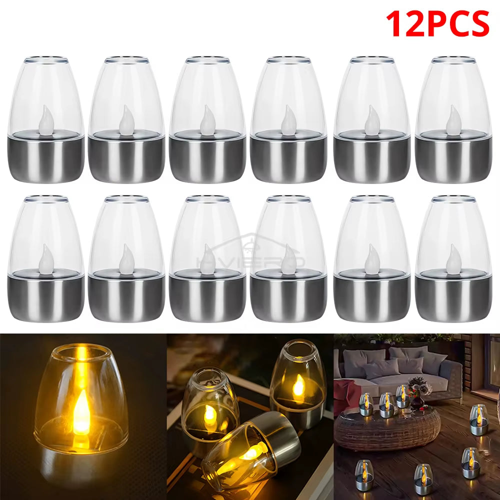 Solar Light LED Stainless Steel Candle Outdoor Courtyard Decorative Atmosphere Night Lights Halloween Candlelight Dinner Lamping