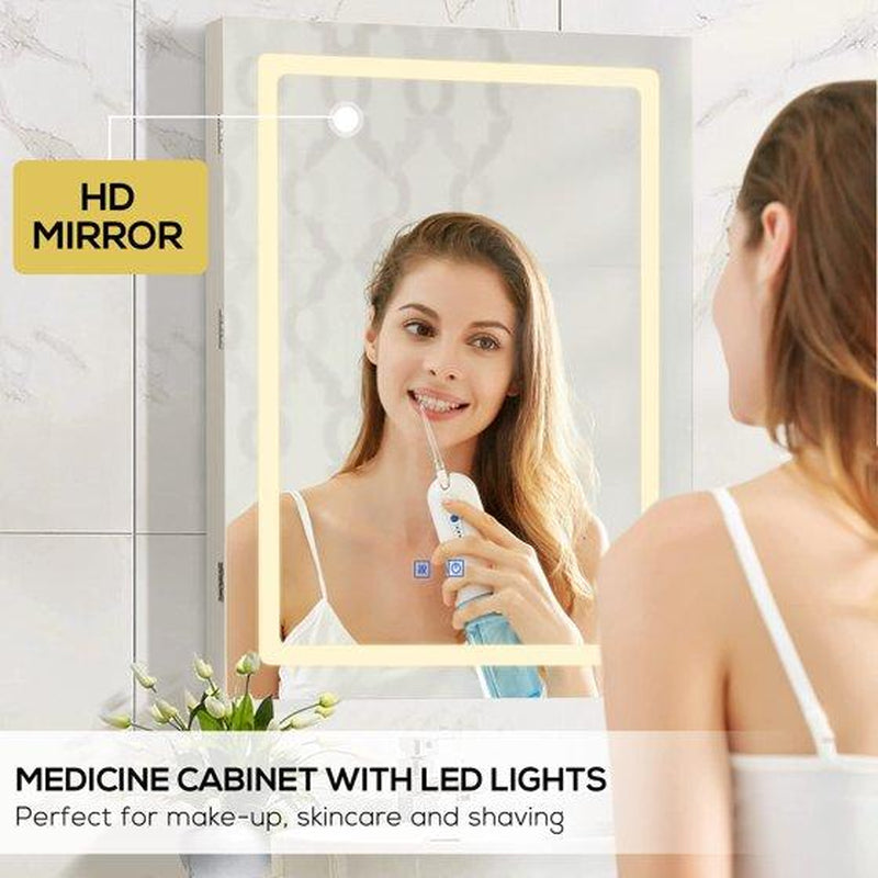 VOWNER Bathroom Wall Cabinet Medicine Cabinet Storage Cabinet with LED Mirror,White