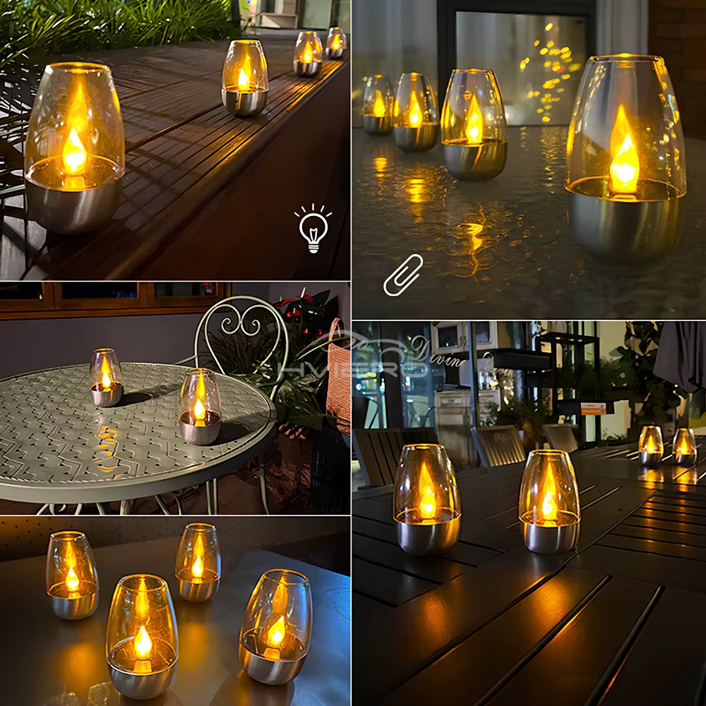 Solar Light LED Stainless Steel Candle Outdoor Courtyard Decorative Atmosphere Night Lights Halloween Candlelight Dinner Lamping