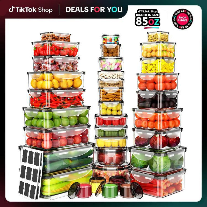 AISOON 50/40/24 PCS Glass & Plastic Food Storage Containers with Lids, Airtight, Leakproof, Bpa-Free, Stackable Meal Prep Containers – Microwave, Freezer, Dishwasher & Oven Safe Kitchen Organization Utensils