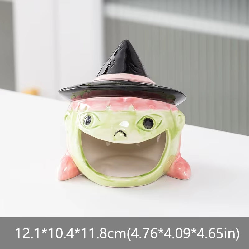 Ceramic Ghost Candle Holder Pumpkin Bat Candlestick Candy Storage Desktop Scented Candle Ornament Heat Resistant Home Decor Gift