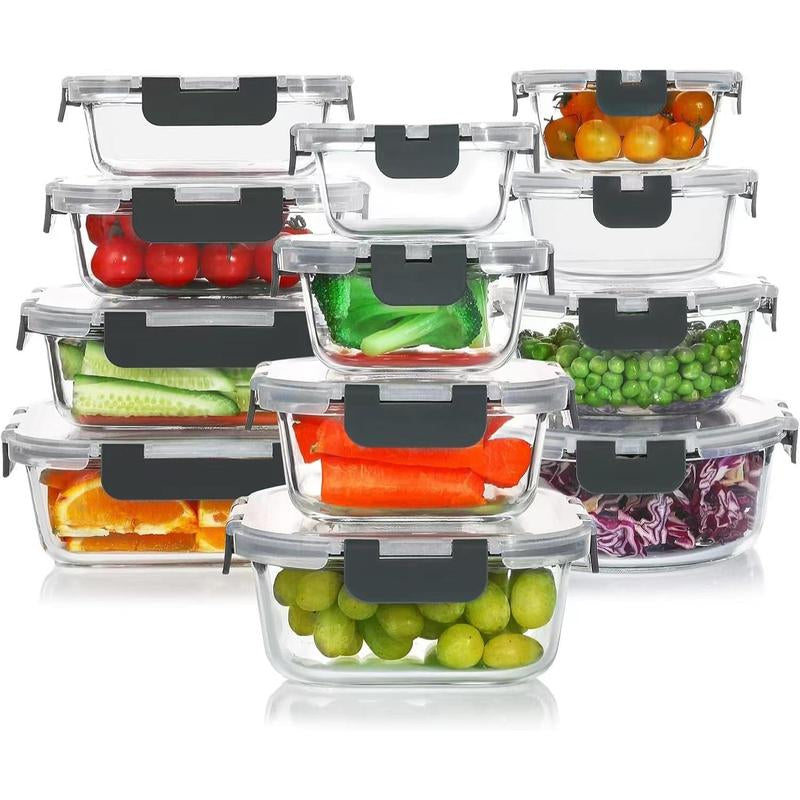 AISOON 50/40/24 PCS Glass & Plastic Food Storage Containers with Lids, Airtight, Leakproof, Bpa-Free, Stackable Meal Prep Containers – Microwave, Freezer, Dishwasher & Oven Safe Kitchen Organization Utensils