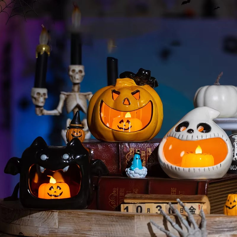 Ceramic Ghost Candle Holder Pumpkin Bat Candlestick Candy Storage Desktop Scented Candle Ornament Heat Resistant Home Decor Gift