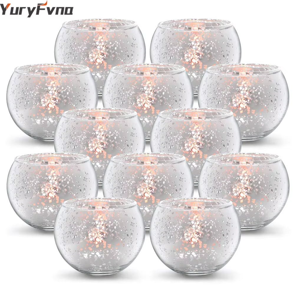 6/12 Pcs Mercury Glass Candle Holders Votive Tealight Candlestick Wedding Centerpieces Parties Home Decoration Gift