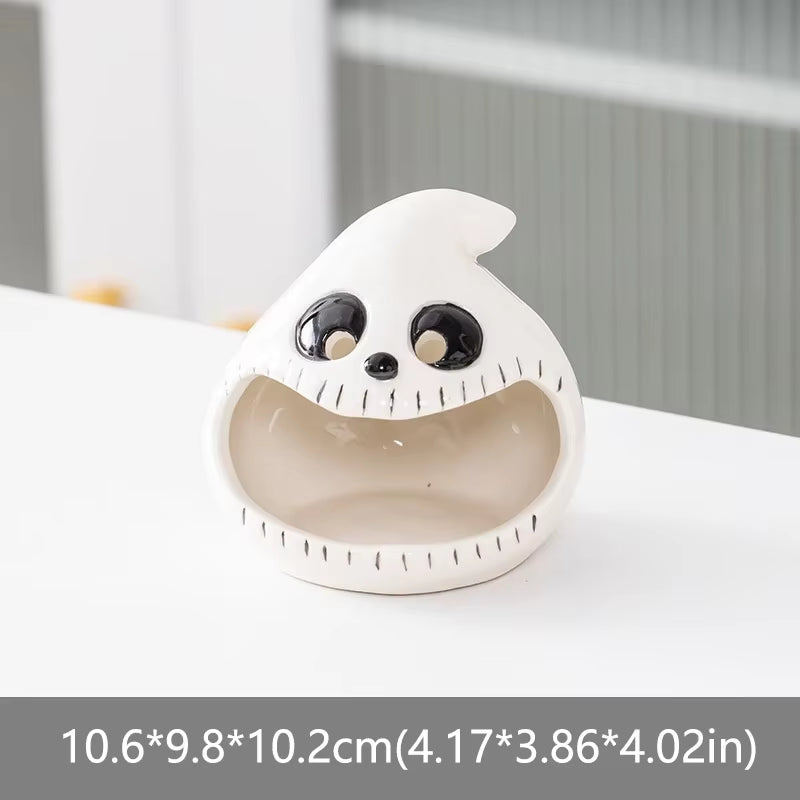 Ceramic Ghost Candle Holder Pumpkin Bat Candlestick Candy Storage Desktop Scented Candle Ornament Heat Resistant Home Decor Gift