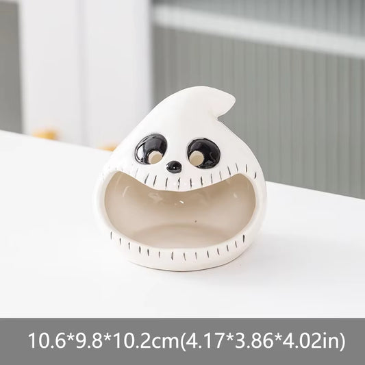 Ceramic Ghost Candle Holder Pumpkin Bat Candlestick Candy Storage Desktop Scented Candle Ornament Heat Resistant Home Decor Gift