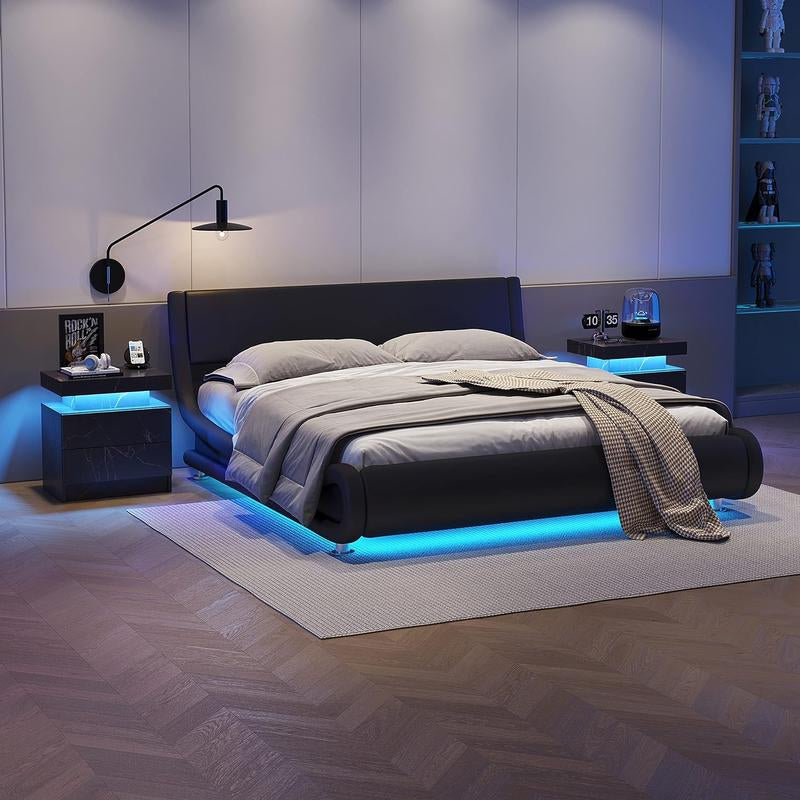 Nightstand LED Bedside Table LED Cabinet LED Lights Modern End Side Table with 2 Drawers for Bedroom, 19.30" L X 13.7"W X 20.50" H In