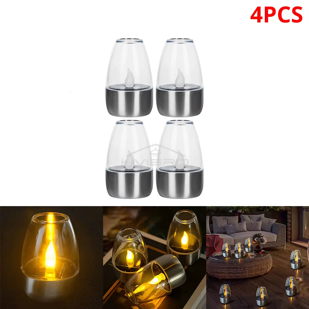 Solar Light LED Stainless Steel Candle Outdoor Courtyard Decorative Atmosphere Night Lights Halloween Candlelight Dinner Lamping