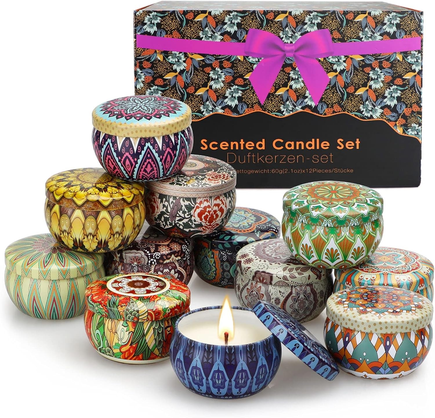 12 Pack Candles Gift Set for Women,30 Oz Soy Wax Candle Set for Woman Gift,Long Burning Natural Candles for Friend,For Birthday,Aromatherapy Present for Eid,Party,Old with Essential Oil