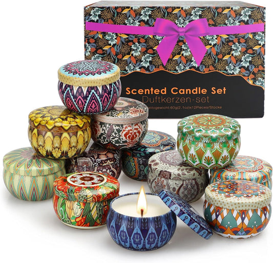 12 Pack Candles Gift Set for Women,30 Oz Soy Wax Candle Set for Woman Gift,Long Burning Natural Candles for Friend,For Birthday,Aromatherapy Present for Eid,Party,Old with Essential Oil
