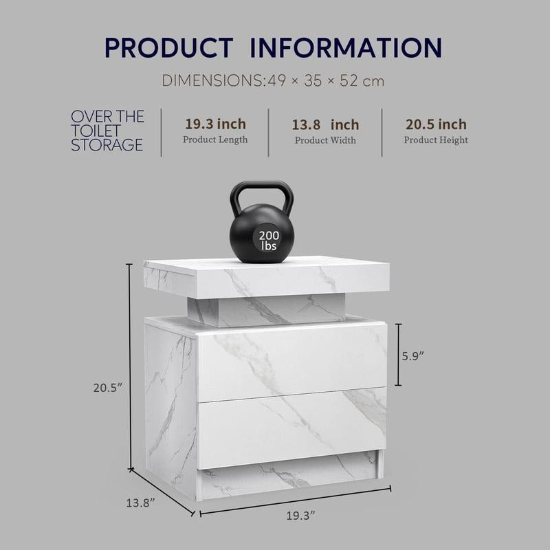 Nightstand LED Bedside Table LED Cabinet LED Lights Modern End Side Table with 2 Drawers for Bedroom, 19.30" L X 13.7"W X 20.50" H In