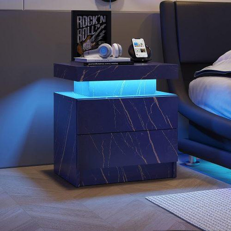 Nightstand LED Bedside Table LED Cabinet LED Lights Modern End Side Table with 2 Drawers for Bedroom, 19.30" L X 13.7"W X 20.50" H In
