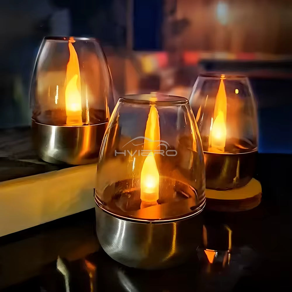 Solar Light LED Stainless Steel Candle Outdoor Courtyard Decorative Atmosphere Night Lights Halloween Candlelight Dinner Lamping
