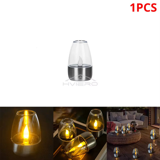 Solar Light LED Stainless Steel Candle Outdoor Courtyard Decorative Atmosphere Night Lights Halloween Candlelight Dinner Lamping