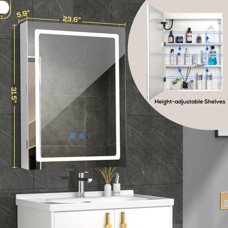 VOWNER Bathroom Wall Cabinet Medicine Cabinet Storage Cabinet with LED Mirror,White