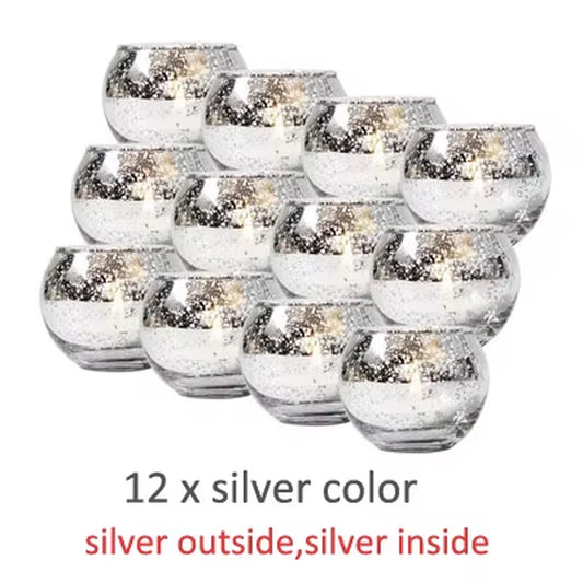 6/12 Pcs Mercury Glass Candle Holders Votive Tealight Candlestick Wedding Centerpieces Parties Home Decoration Gift