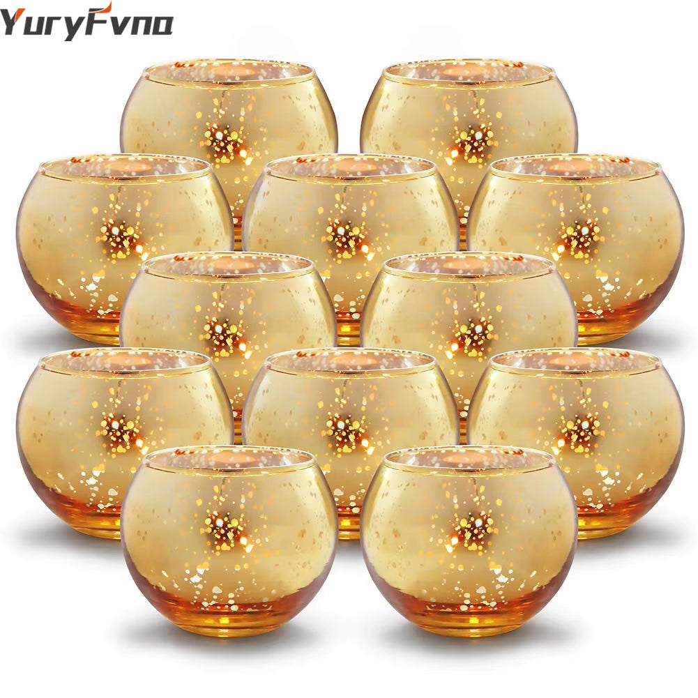 6/12 Pcs Mercury Glass Candle Holders Votive Tealight Candlestick Wedding Centerpieces Parties Home Decoration Gift