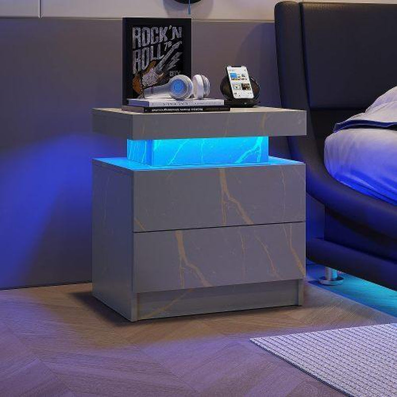 Nightstand LED Bedside Table LED Cabinet LED Lights Modern End Side Table with 2 Drawers for Bedroom, 19.30" L X 13.7"W X 20.50" H In