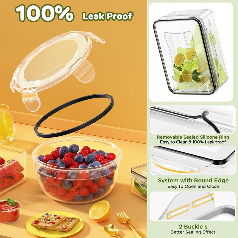 AISOON 50/40/24 PCS Glass & Plastic Food Storage Containers with Lids, Airtight, Leakproof, Bpa-Free, Stackable Meal Prep Containers – Microwave, Freezer, Dishwasher & Oven Safe Kitchen Organization Utensils