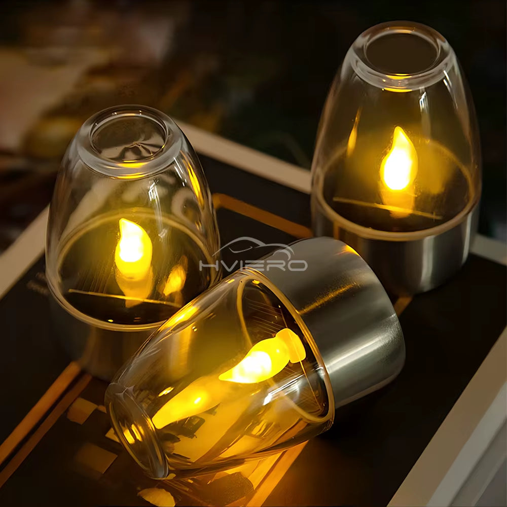 Solar Light LED Stainless Steel Candle Outdoor Courtyard Decorative Atmosphere Night Lights Halloween Candlelight Dinner Lamping