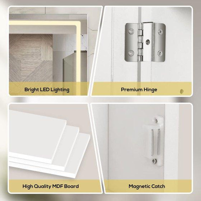 VOWNER Bathroom Wall Cabinet Medicine Cabinet Storage Cabinet with LED Mirror,White
