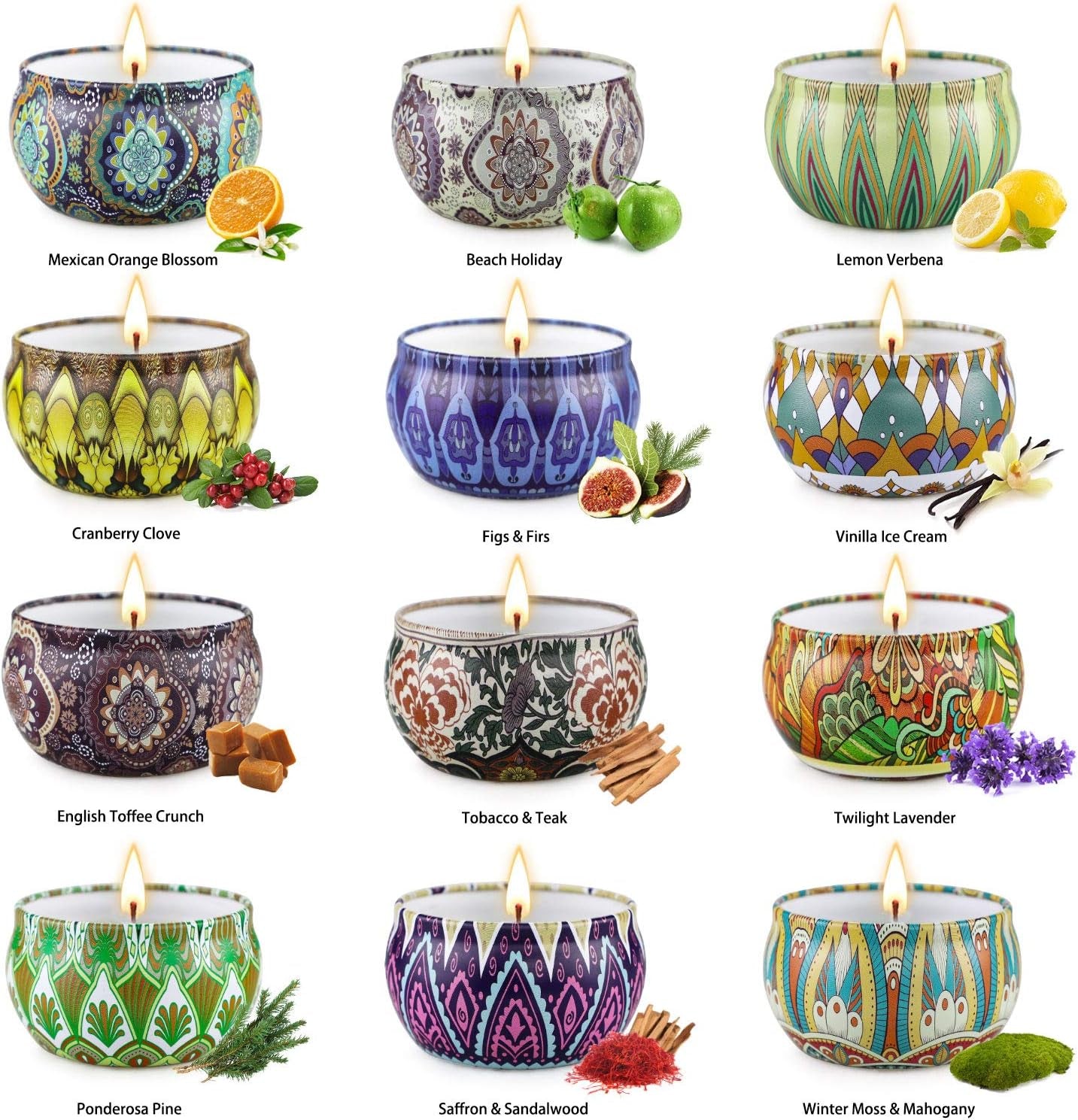 12 Pack Candles Gift Set for Women,30 Oz Soy Wax Candle Set for Woman Gift,Long Burning Natural Candles for Friend,For Birthday,Aromatherapy Present for Eid,Party,Old with Essential Oil