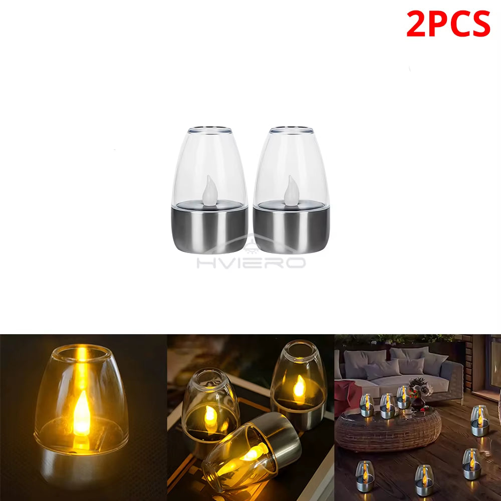 Solar Light LED Stainless Steel Candle Outdoor Courtyard Decorative Atmosphere Night Lights Halloween Candlelight Dinner Lamping