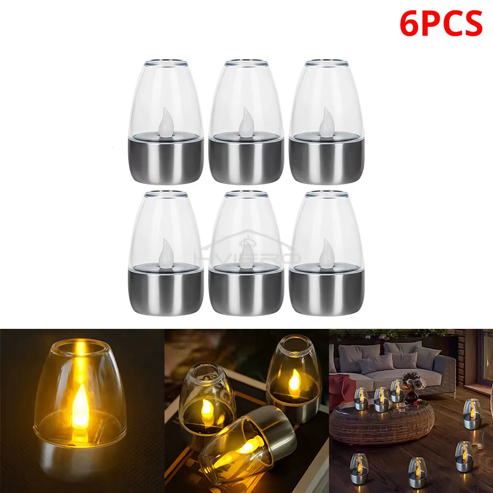 Solar Light LED Stainless Steel Candle Outdoor Courtyard Decorative Atmosphere Night Lights Halloween Candlelight Dinner Lamping