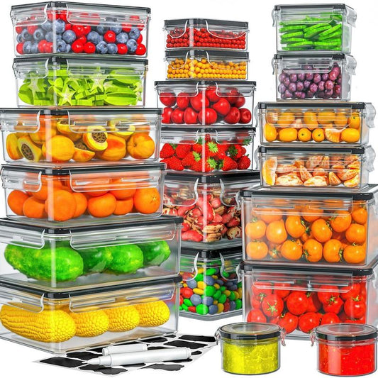 AISOON 50/40/24 PCS Glass & Plastic Food Storage Containers with Lids, Airtight, Leakproof, Bpa-Free, Stackable Meal Prep Containers – Microwave, Freezer, Dishwasher & Oven Safe Kitchen Organization Utensils