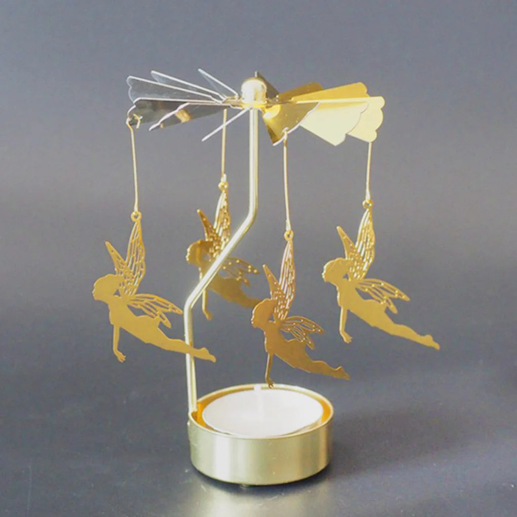 Candlesticks Rotating Romantic Rotation Spinning Carrousel Tea Light Candle Holder Christmas Home Party Wedding Angel