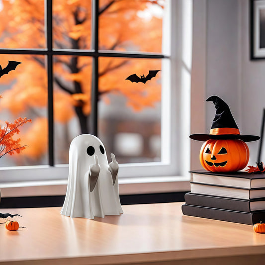 Middle Finger Cute Ghost Statue, Halloween Home Decorations