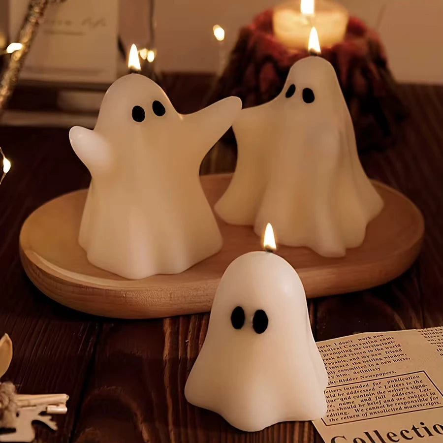 Halloween-Themed Candles White Ghost-Shaped Candles Festive Scented Candles Halloween Gift Atmosphere Decoration