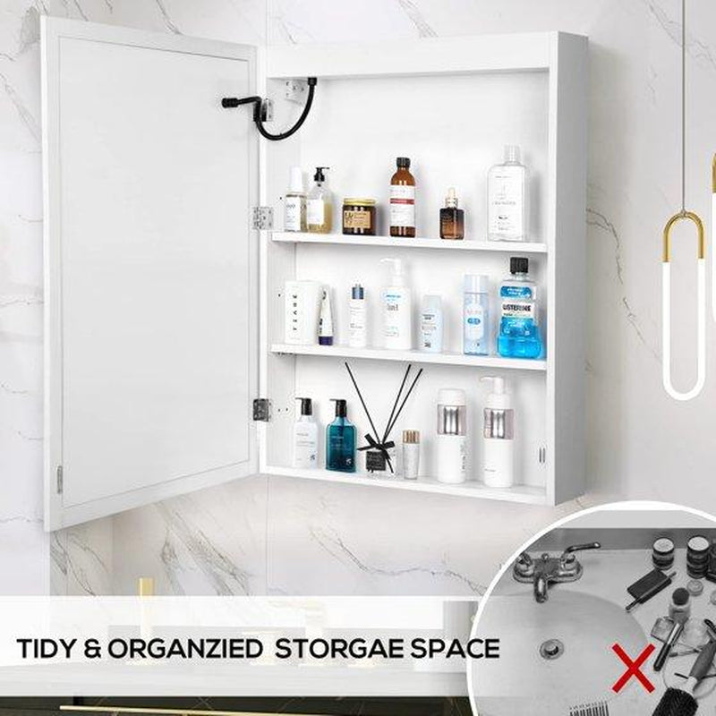 VOWNER Bathroom Wall Cabinet Medicine Cabinet Storage Cabinet with LED Mirror,White