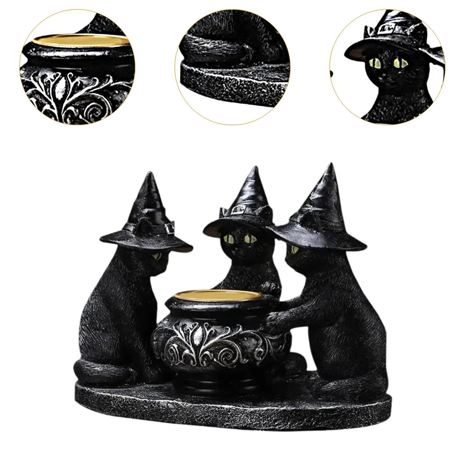 Halloween Candlestick Black Cat Tealight Candle Holder Gothic Figurine for Dining Table Living Room Festival Mantel Housewarming