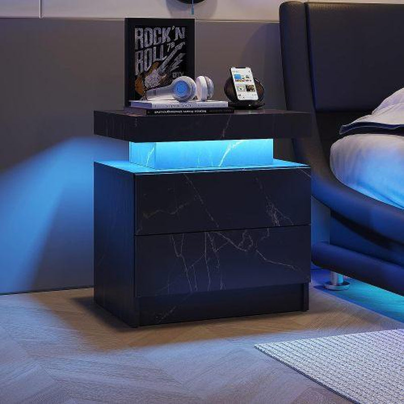 Nightstand LED Bedside Table LED Cabinet LED Lights Modern End Side Table with 2 Drawers for Bedroom, 19.30" L X 13.7"W X 20.50" H In