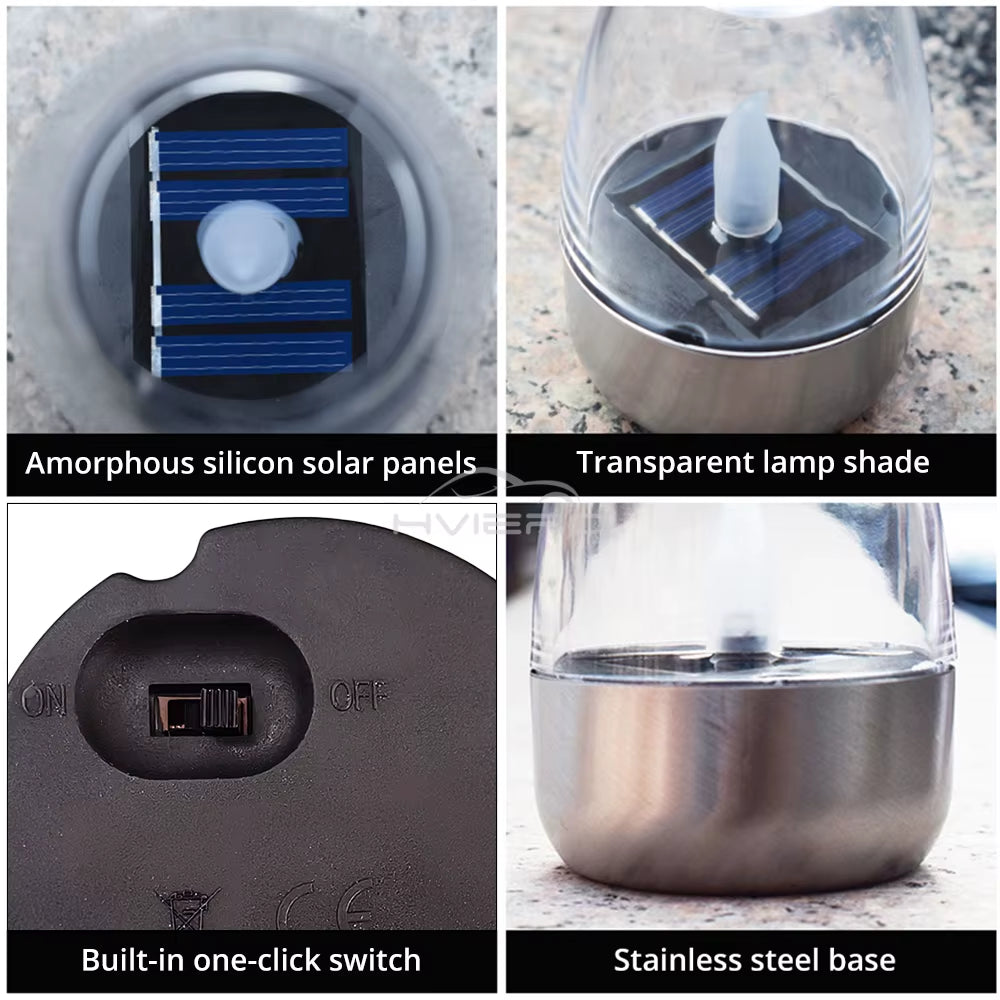 Solar Light LED Stainless Steel Candle Outdoor Courtyard Decorative Atmosphere Night Lights Halloween Candlelight Dinner Lamping