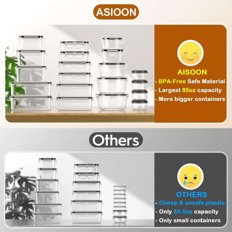 AISOON 50/40/24 PCS Glass & Plastic Food Storage Containers with Lids, Airtight, Leakproof, Bpa-Free, Stackable Meal Prep Containers – Microwave, Freezer, Dishwasher & Oven Safe Kitchen Organization Utensils