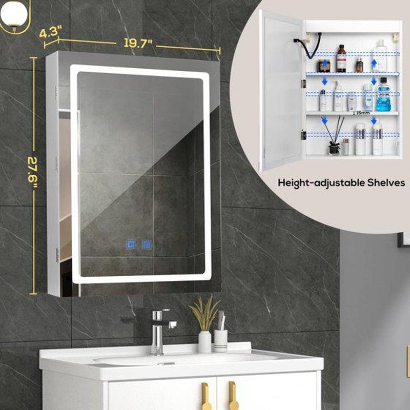 VOWNER Bathroom Wall Cabinet Medicine Cabinet Storage Cabinet with LED Mirror,White