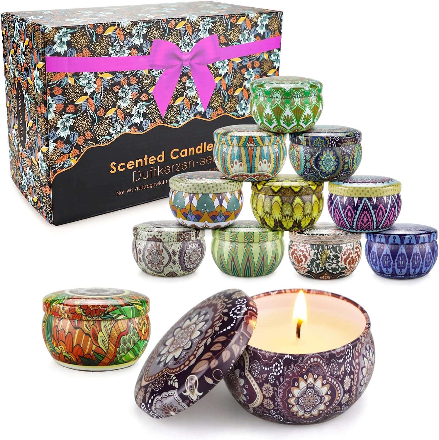 12 Pack Candles Gift Set for Women,30 Oz Soy Wax Candle Set for Woman Gift,Long Burning Natural Candles for Friend,For Birthday,Aromatherapy Present for Eid,Party,Old with Essential Oil