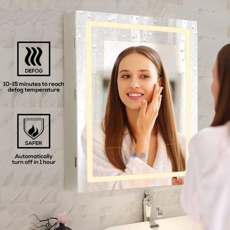 VOWNER Bathroom Wall Cabinet Medicine Cabinet Storage Cabinet with LED Mirror,White
